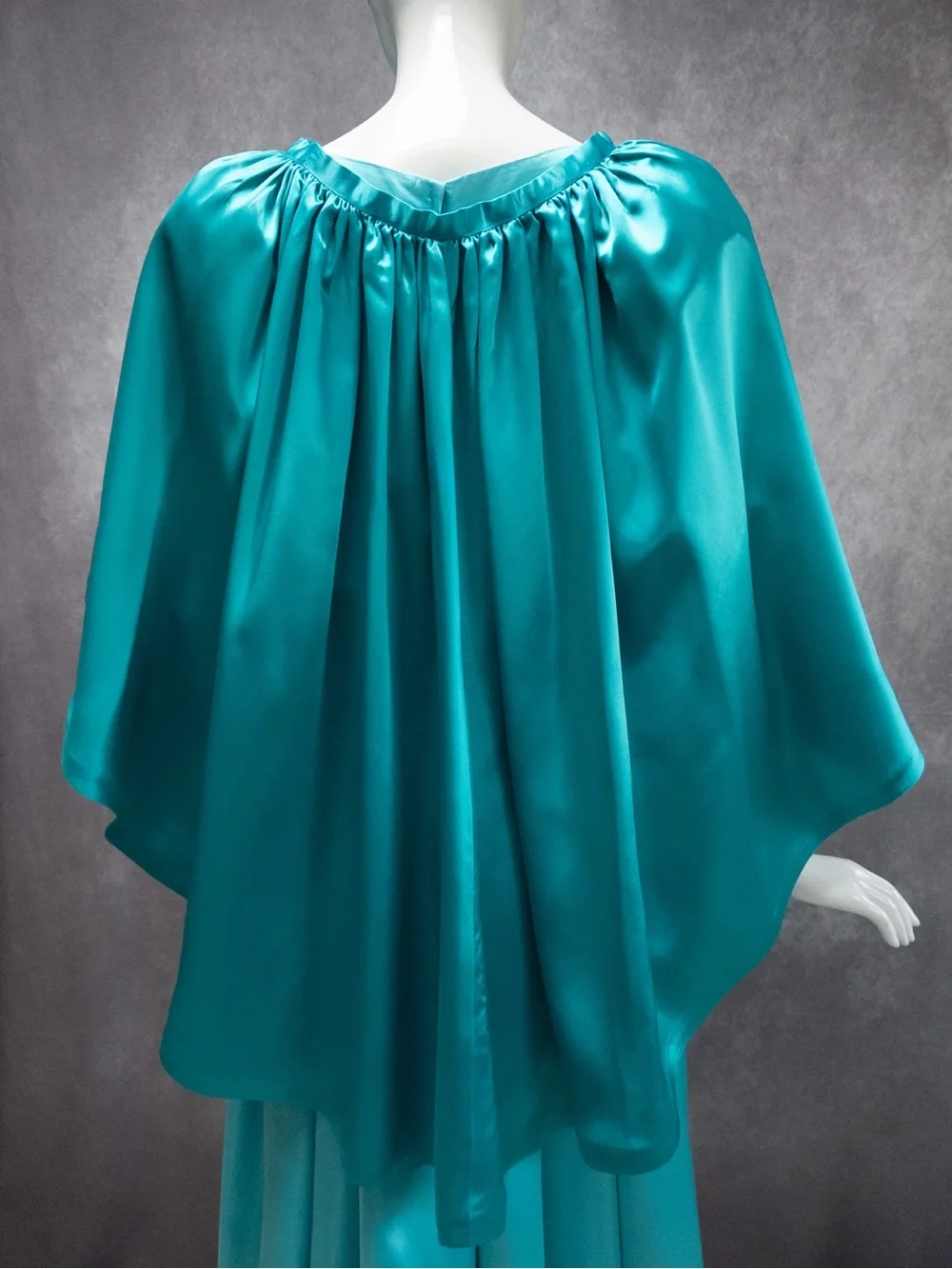 Vintage 80s Teal Satin Formal Prom Dress with Matching Capelet and Bow,‎ Size M